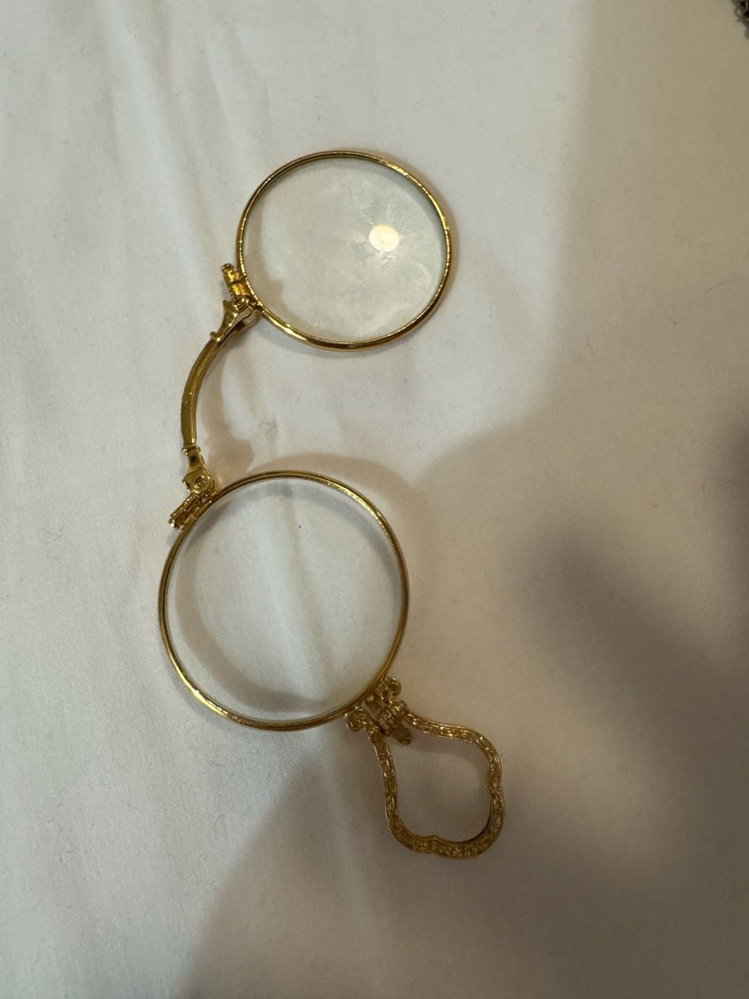 Vintage Gold Tone Folding Lorgnette Opera Glasses